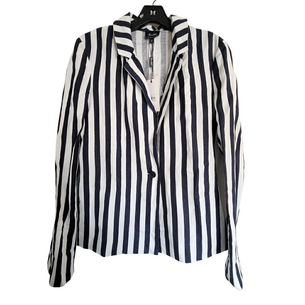 NEW Bardot White Navy Striped Colette Long Sleeve Linen Blazer Jacket Size 6 / S - Picture 3 of 11